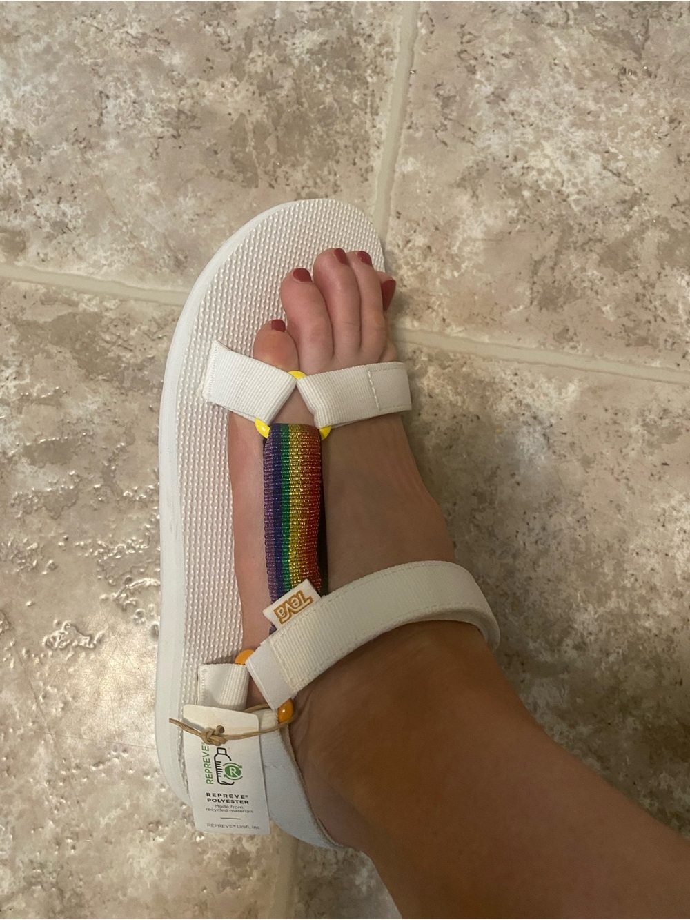 Teva White Sandals with Rainbow Webbing Detail - Picture 4 of 5